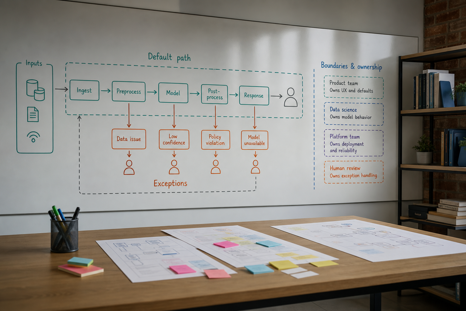 Editorial visual for Product architecture is the part of AI work that decides whether the feature can be trusted