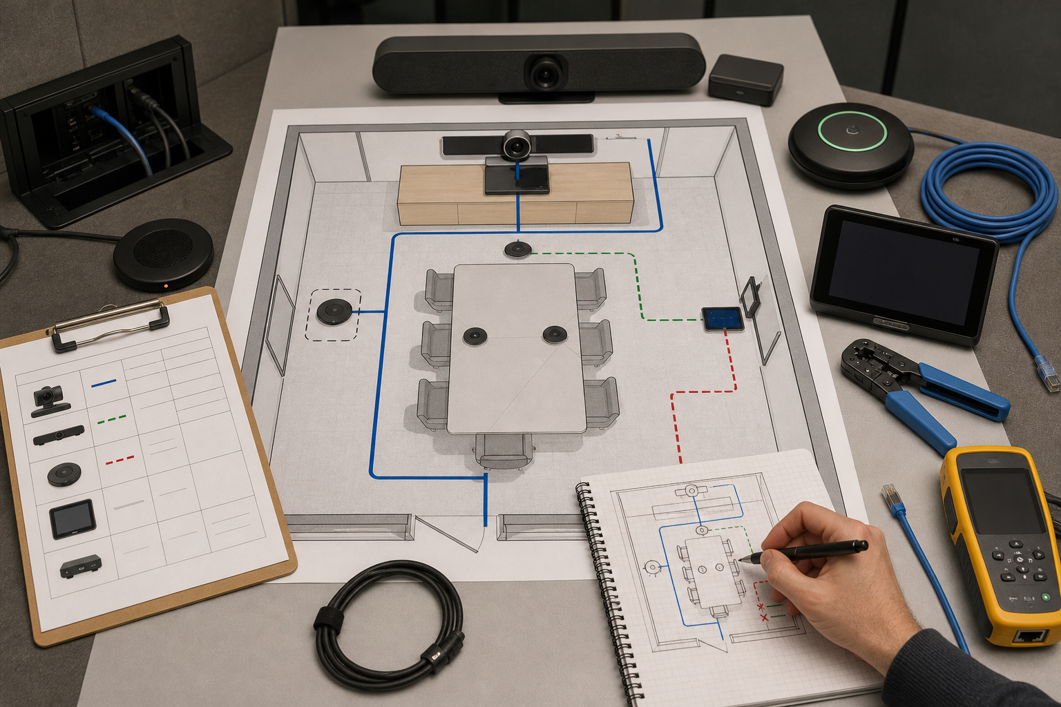 Editorial visual for AI assessment for Teams Rooms should start with the support path